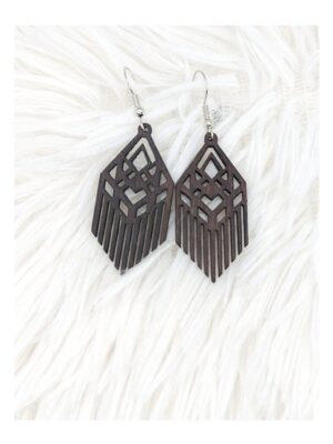 Boucles d'oreilles en bois - Géométrique - Frange