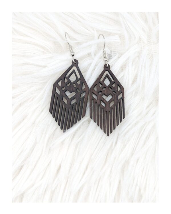 Boucles d'oreilles en bois - Géométrique - Frange