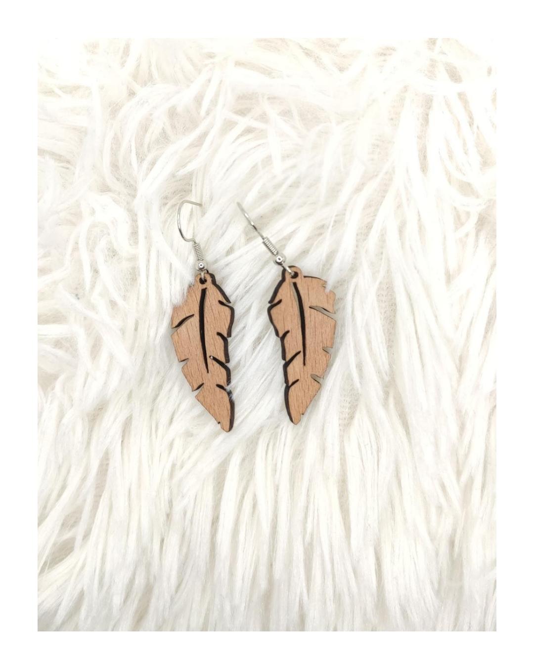 Boucles d'oreilles en bois - Plume