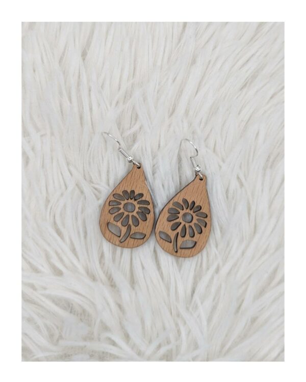 Boucles d'oreilles en bois - Tournesol